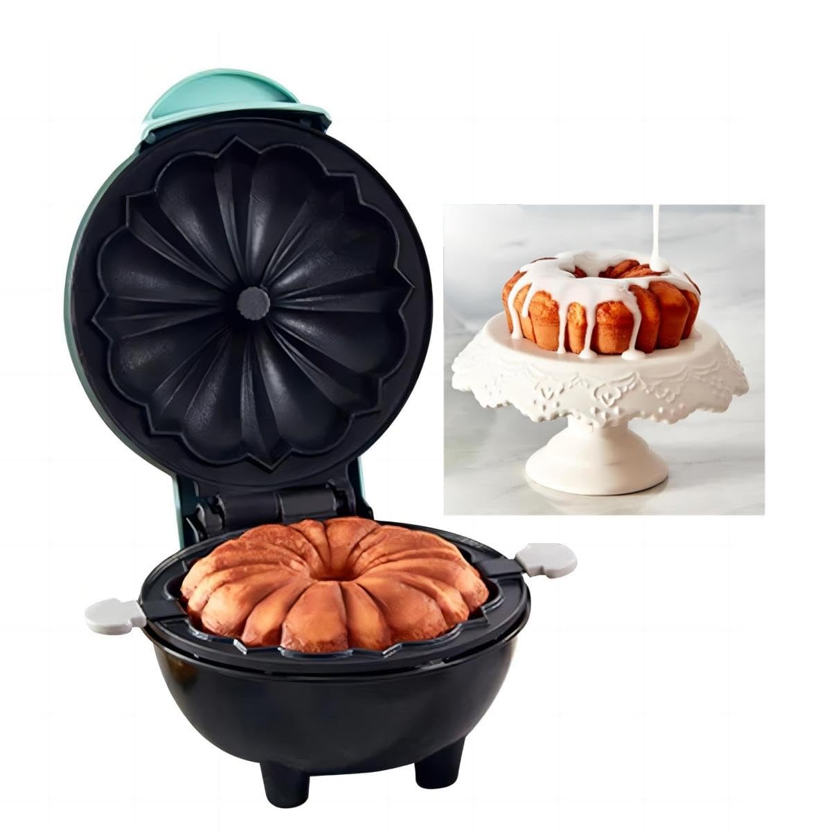 Cake Maker Lava Cake Maker Mini Donut Maker Waffle Maker Pancakes Maker Machine for Breakfast, Snacks, Desserts Non-stick Surface, Cake Machine, Double-sided Heating, Azure